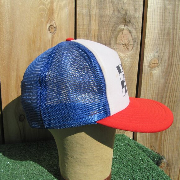 Vintage Checkers Flag Speedway Red White Blue Snapback Baseball Hat Trucker Cap - Picture 5 of 10